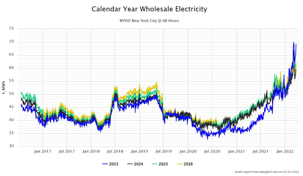 Calendar Year Wholesale Electricity NYISO New York City (J)