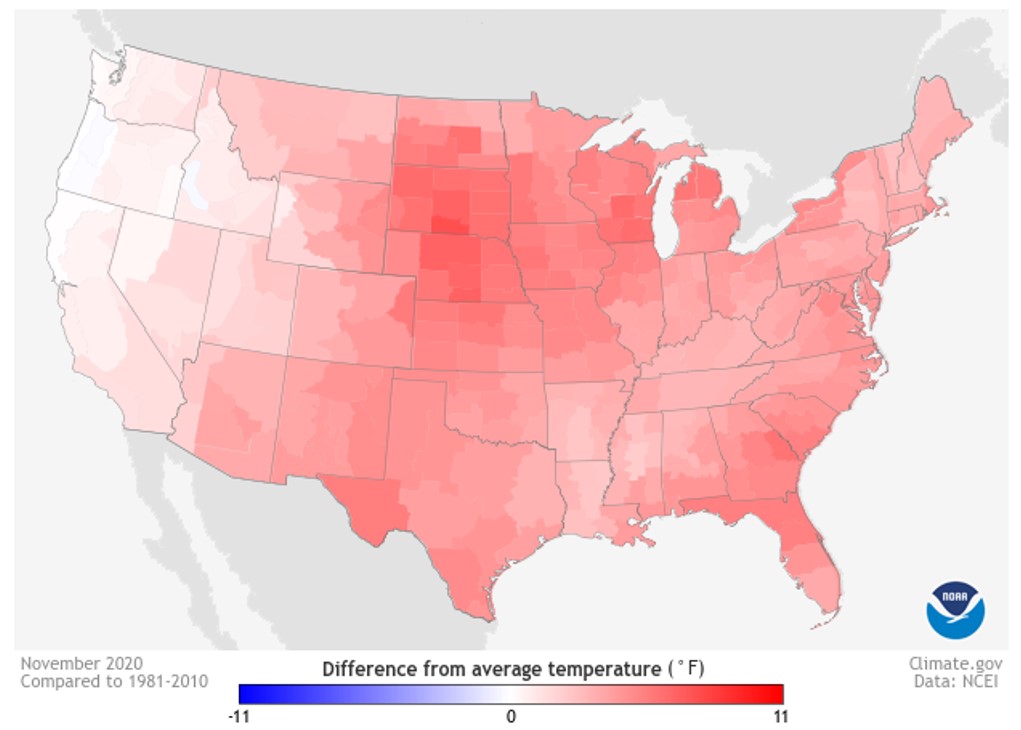 November 2020 Difference from Average Temperature