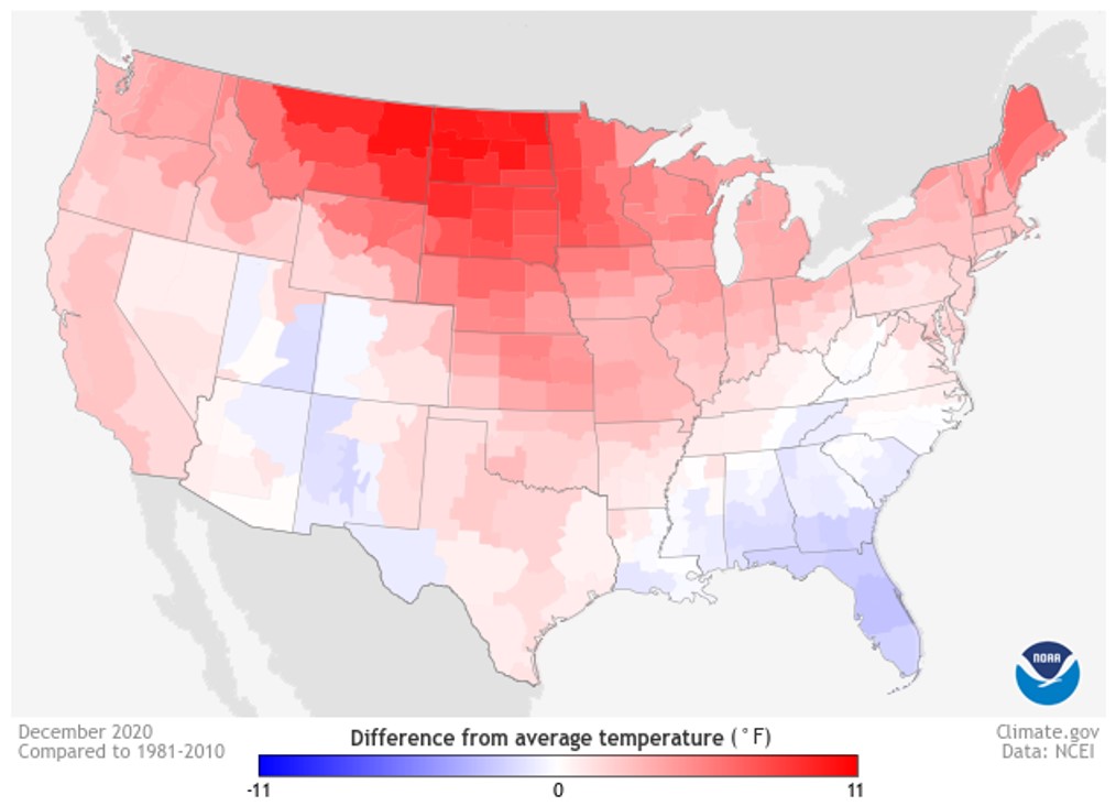 December 2020 Difference from Average Temperature