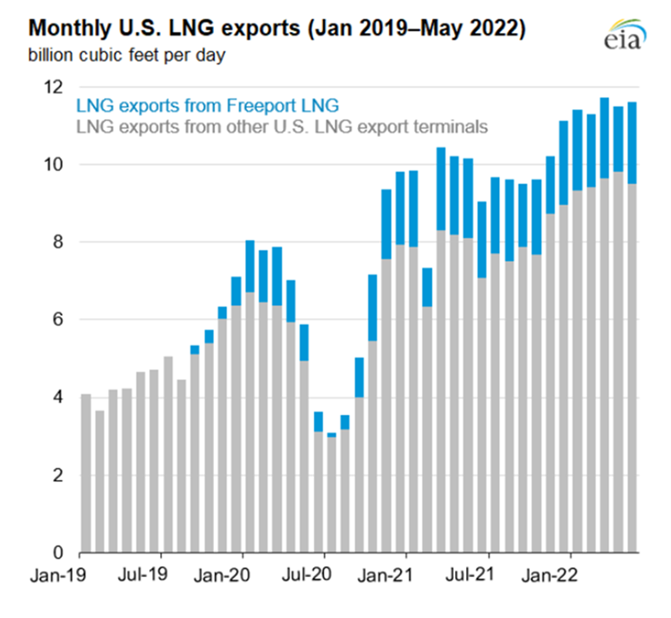 Monthly US LNG Exports (Jan 2019 - May 2022)