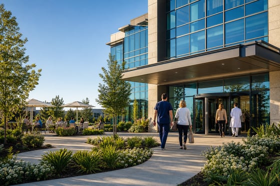Medical Office Building with Neon Lights and Glass Facade