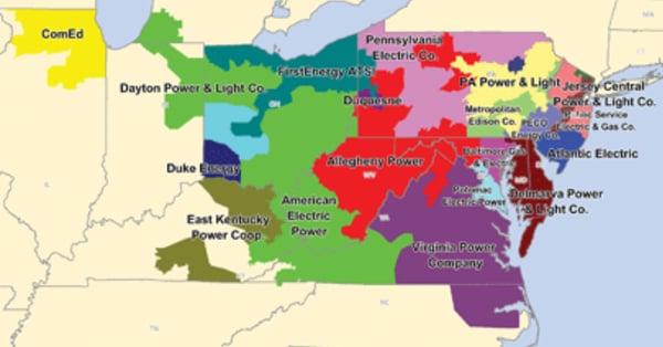 consequences of increases state regulation of wholesale energy markets - map of PJM interconnection