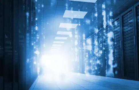 Glowing blue matrix falling in d