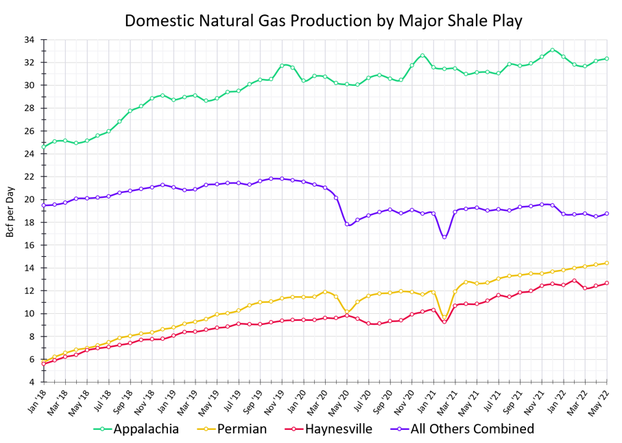 Domestic Natural Gas Production by Major Shale Play