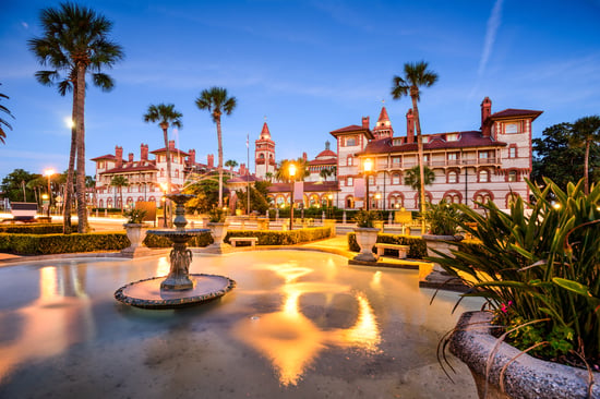 St. Augustine, Florida, USA downtown cityscape at Flagler College.